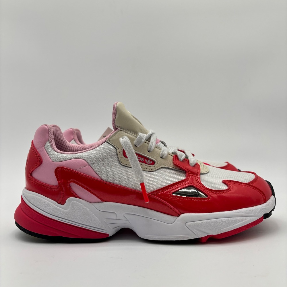 Adidas Falcon Red Pink White Patent Leather Chunky Sneakers Mens 10.5 - Picture 2 of 6